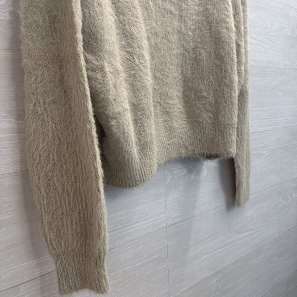 Miracle Beige Soft Fuzzy Knit Mock Neck Long Sleeve Sweater Small/ Medium