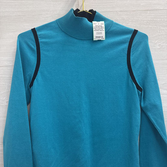Carlisle Blue/ Black Layered Long Sleeve Mock Neck Top Small