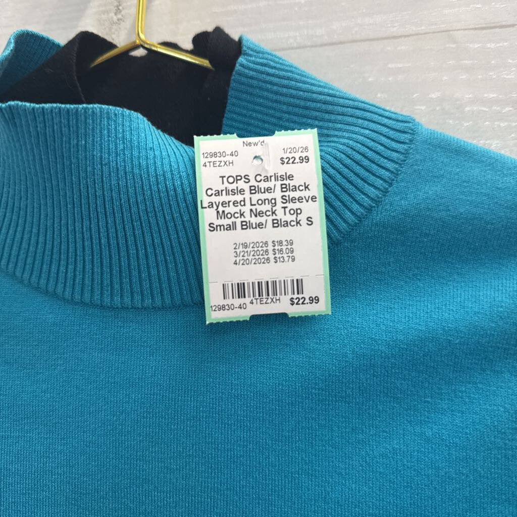 Carlisle Blue/ Black Layered Long Sleeve Mock Neck Top Small