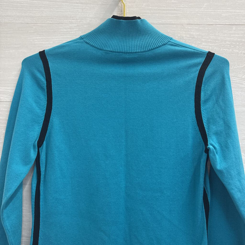 Carlisle Blue/ Black Layered Long Sleeve Mock Neck Top Small
