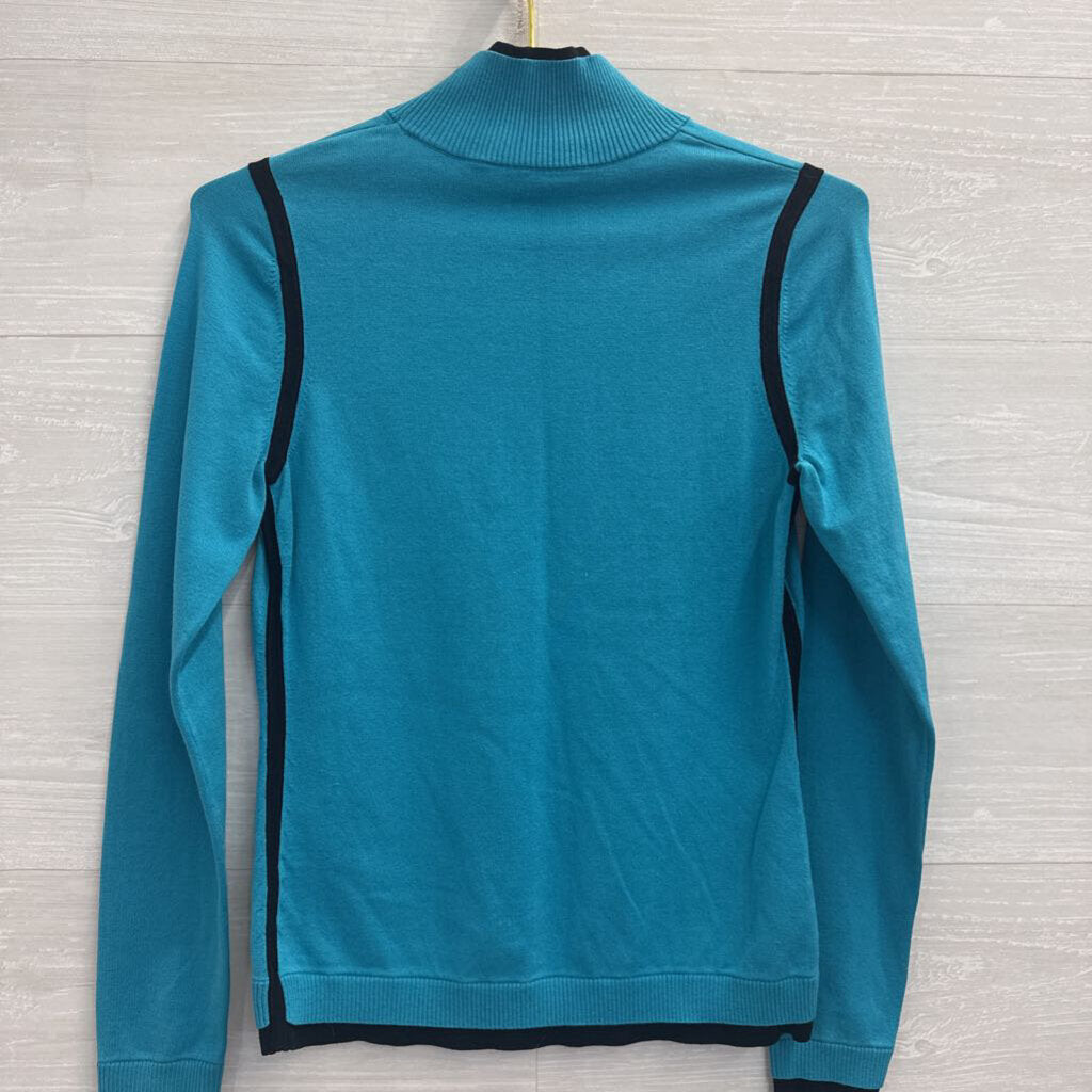 Carlisle Blue/ Black Layered Long Sleeve Mock Neck Top Small