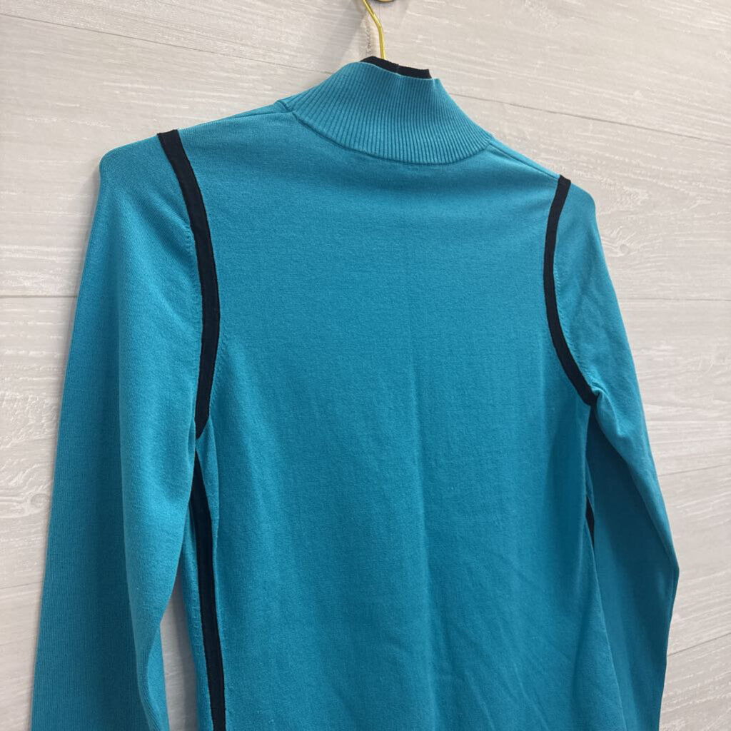 Carlisle Blue/ Black Layered Long Sleeve Mock Neck Top Small