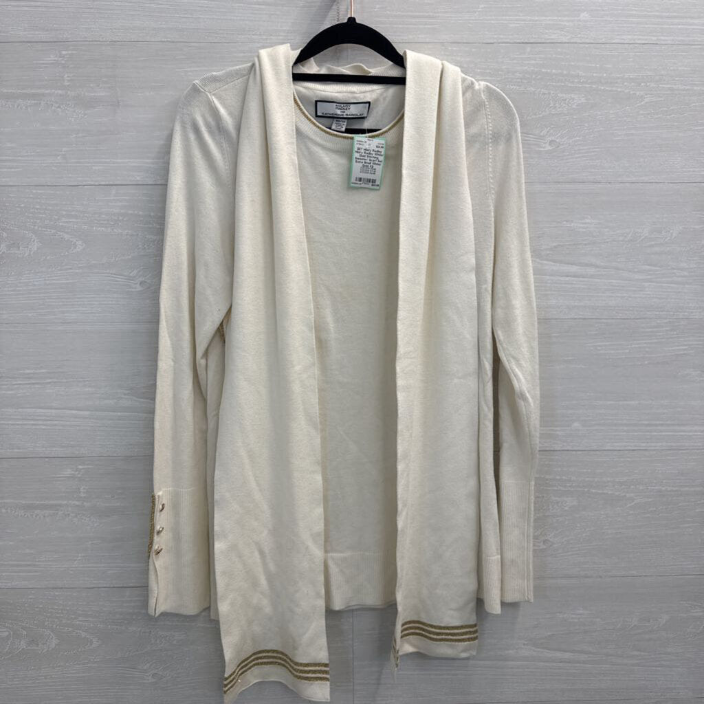 Hilary Radley White/ Gold Stitching Sweater/ Scarf Set Extra Small