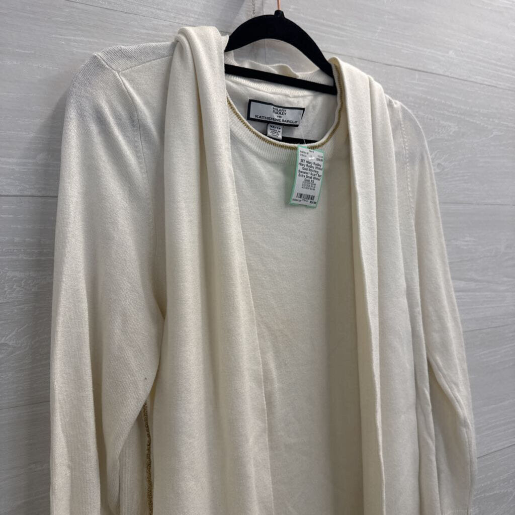 Hilary Radley White/ Gold Stitching Sweater/ Scarf Set Extra Small