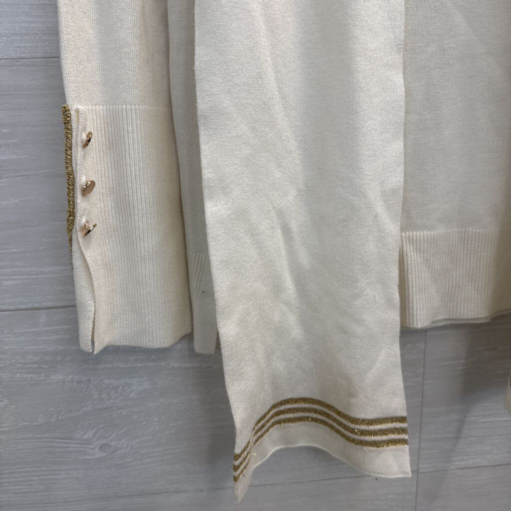 Hilary Radley White/ Gold Stitching Sweater/ Scarf Set Extra Small