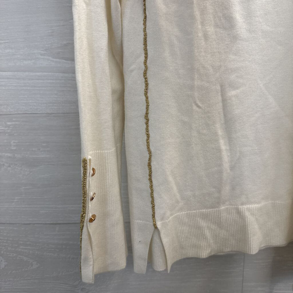 Hilary Radley White/ Gold Stitching Sweater/ Scarf Set Extra Small