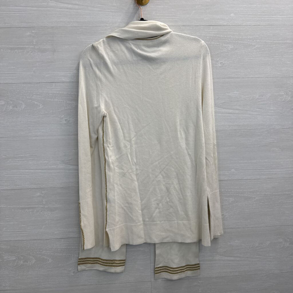 Hilary Radley White/ Gold Stitching Sweater/ Scarf Set Extra Small