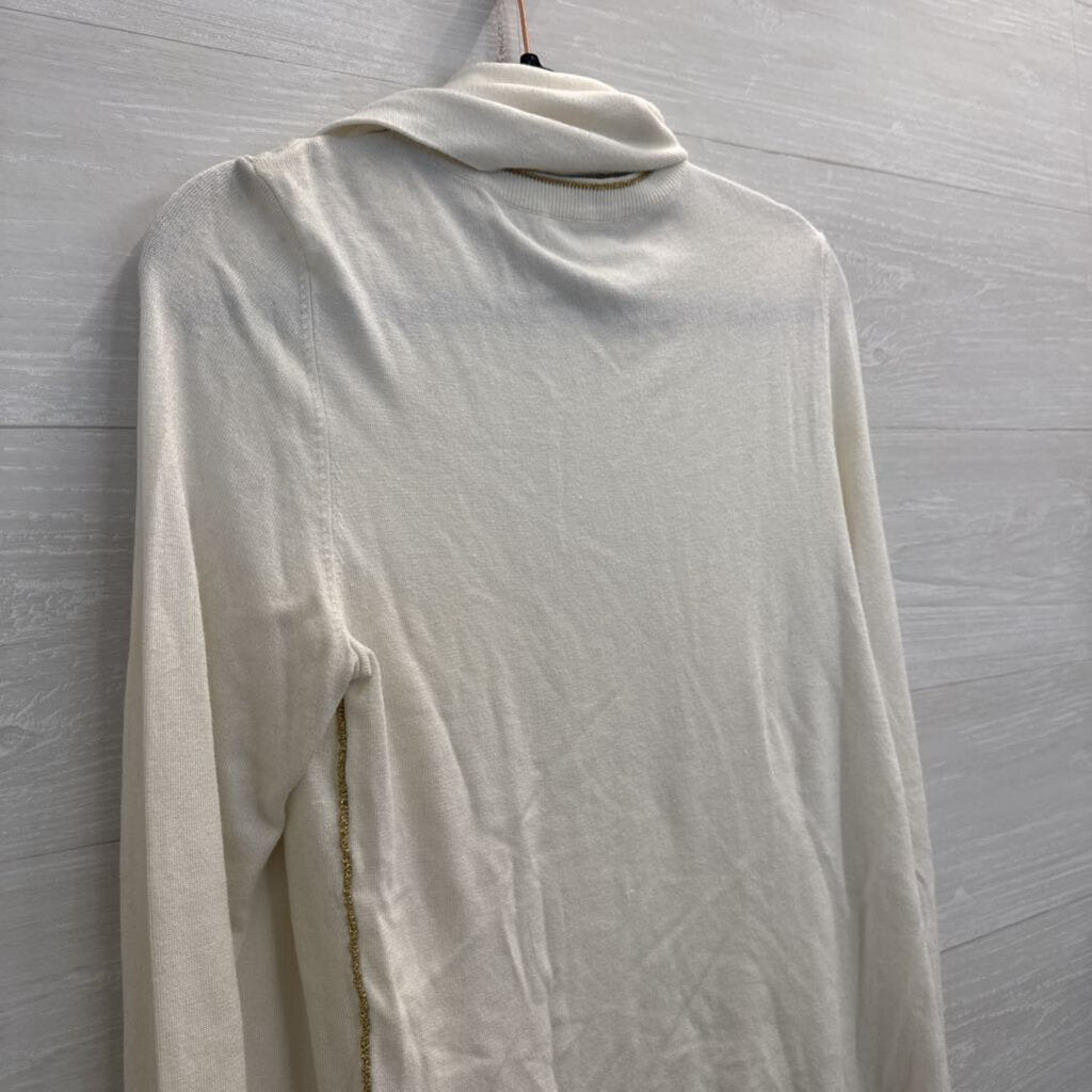 Hilary Radley White/ Gold Stitching Sweater/ Scarf Set Extra Small