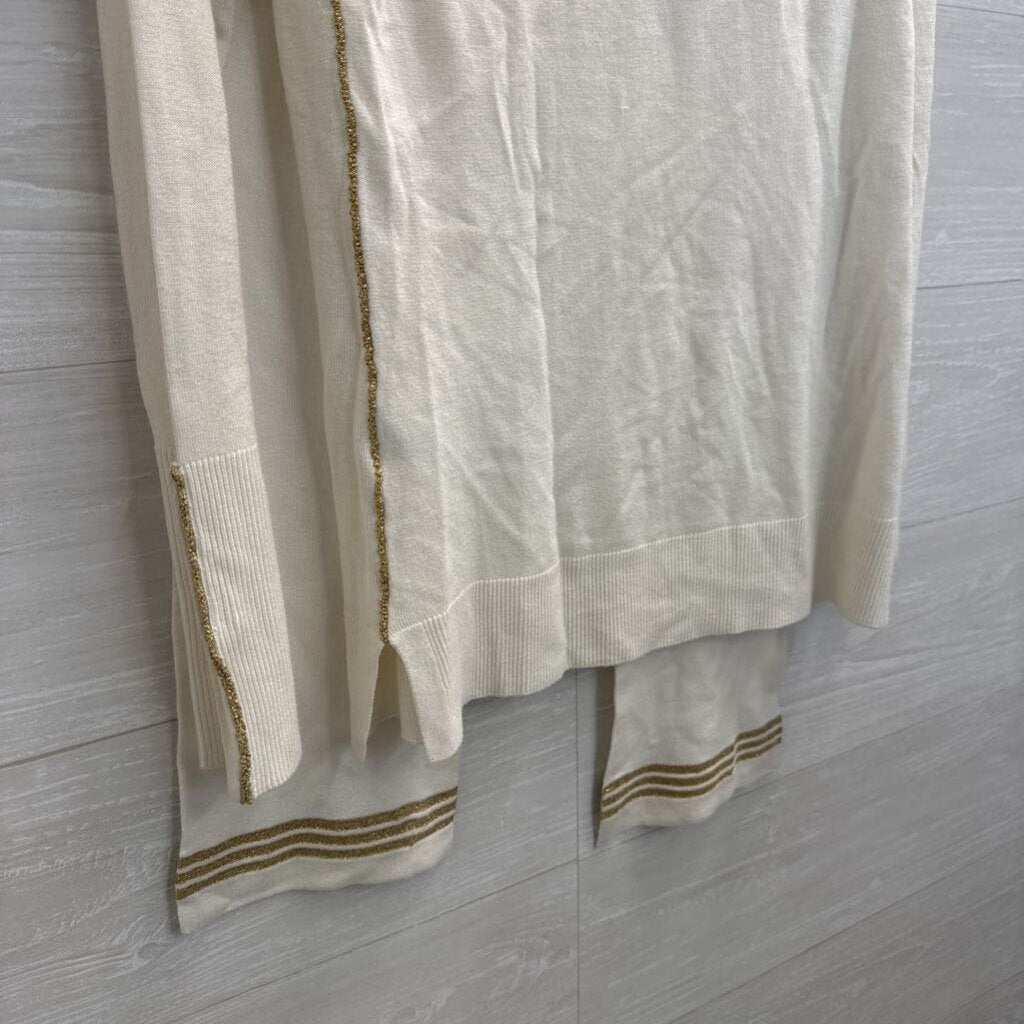 Hilary Radley White/ Gold Stitching Sweater/ Scarf Set Extra Small
