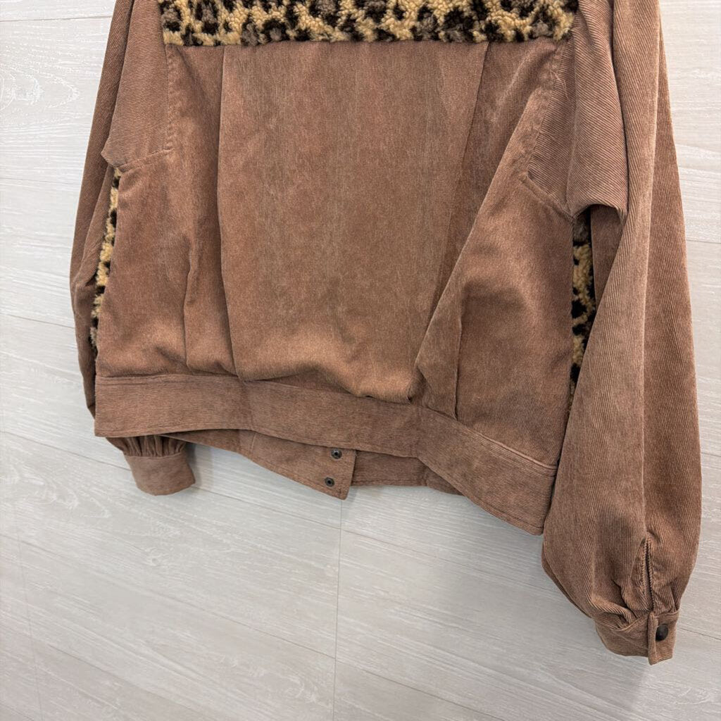 Mystree Brown Corduroy/ Fleece Leopard Print Jacket Small
