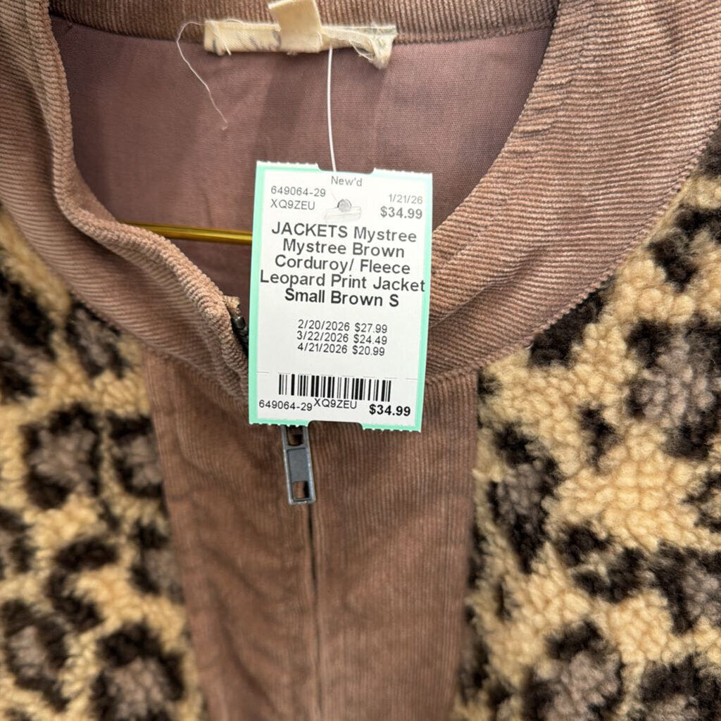 Mystree Brown Corduroy/ Fleece Leopard Print Jacket Small