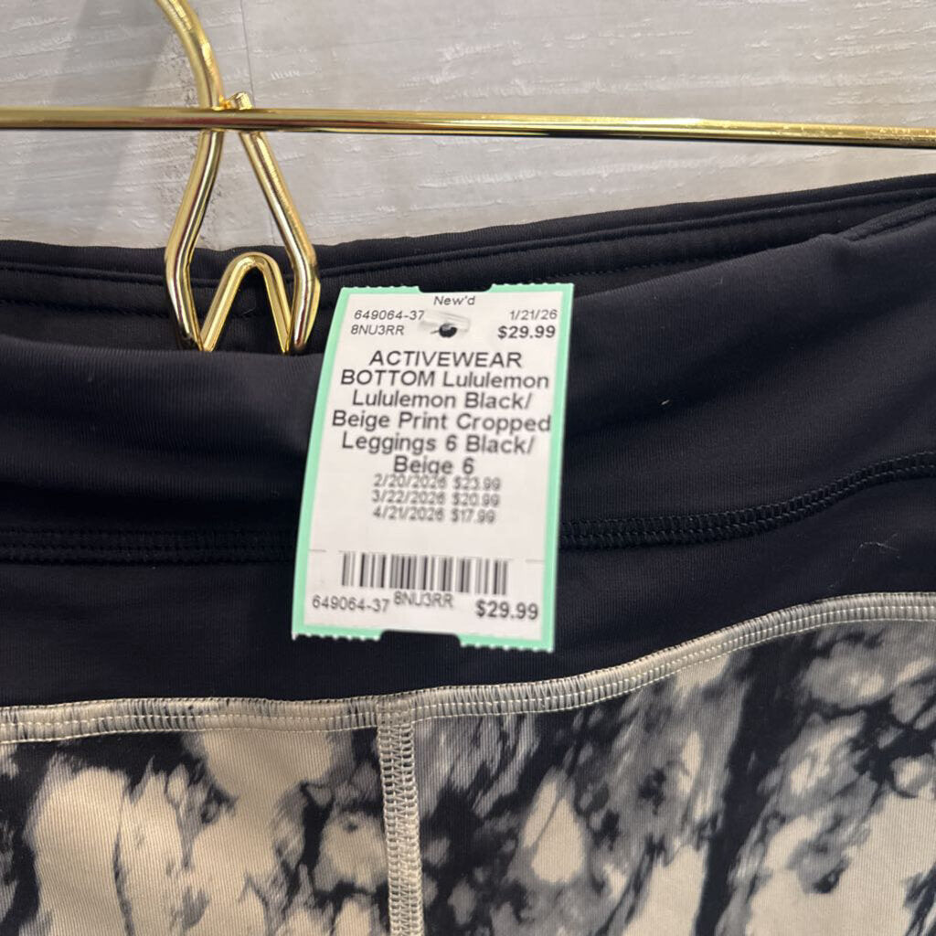 Lululemon Black/ Beige Print Cropped Leggings 6
