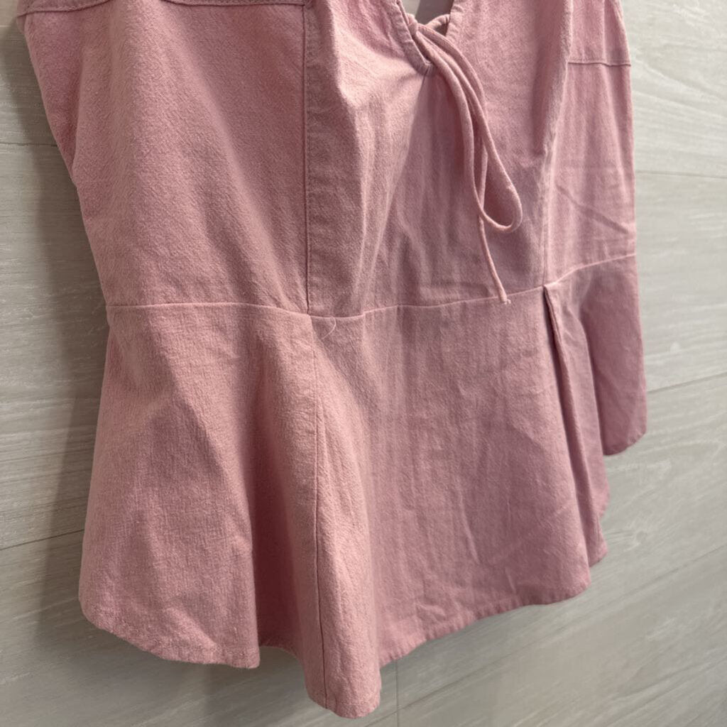 Free People Pink V Neck Tie Front Mika Tank Top Small