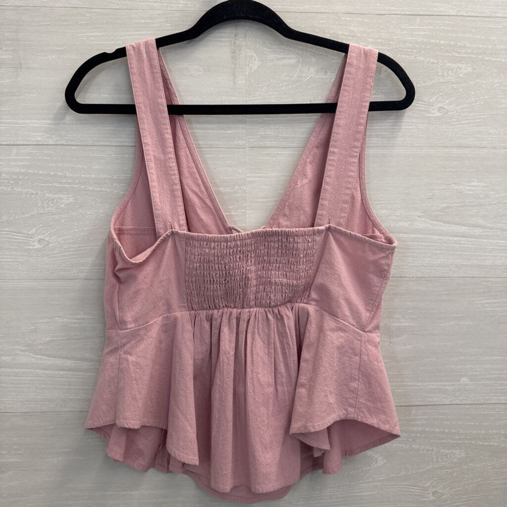 Free People Pink V Neck Tie Front Mika Tank Top Small