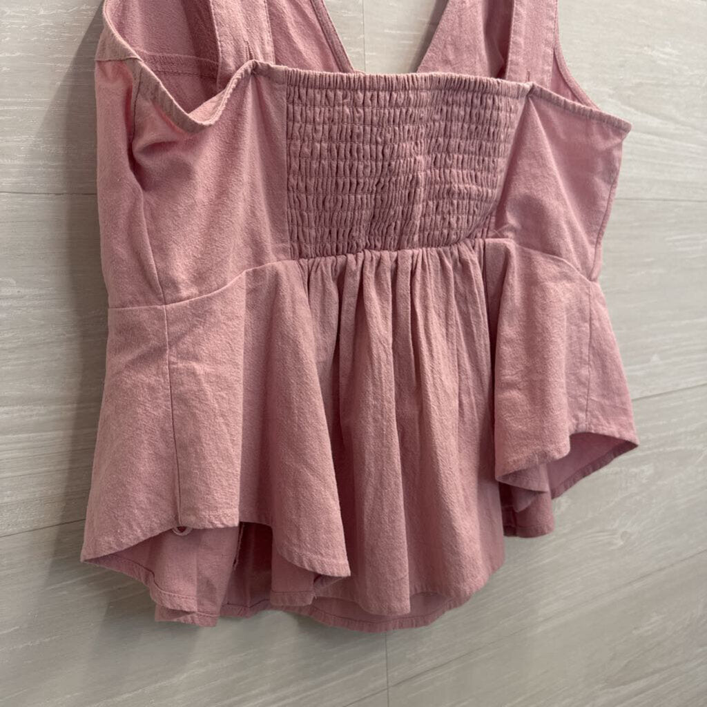 Free People Pink V Neck Tie Front Mika Tank Top Small