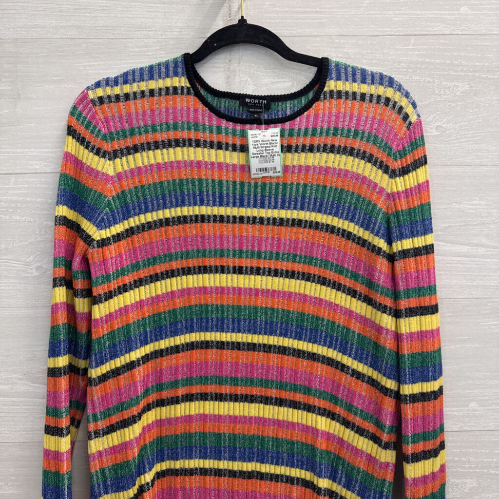 Worth Black/ Multi Striped Knit Long Sleeve Sweater Top Extra Large