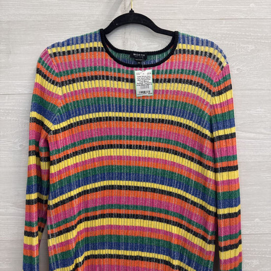 Worth Black/ Multi Striped Knit Long Sleeve Sweater Top Extra Large