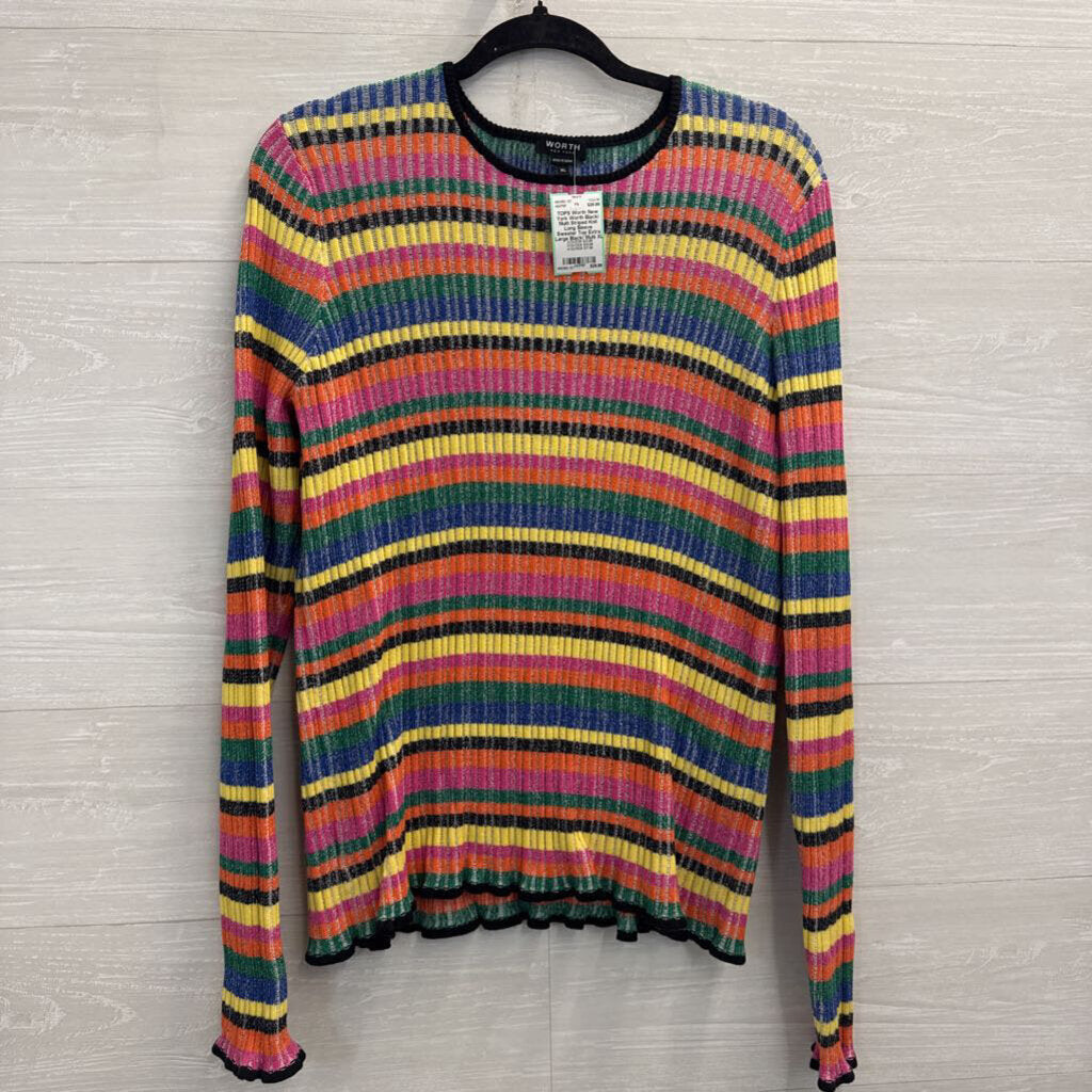 Worth Black/ Multi Striped Knit Long Sleeve Sweater Top Extra Large