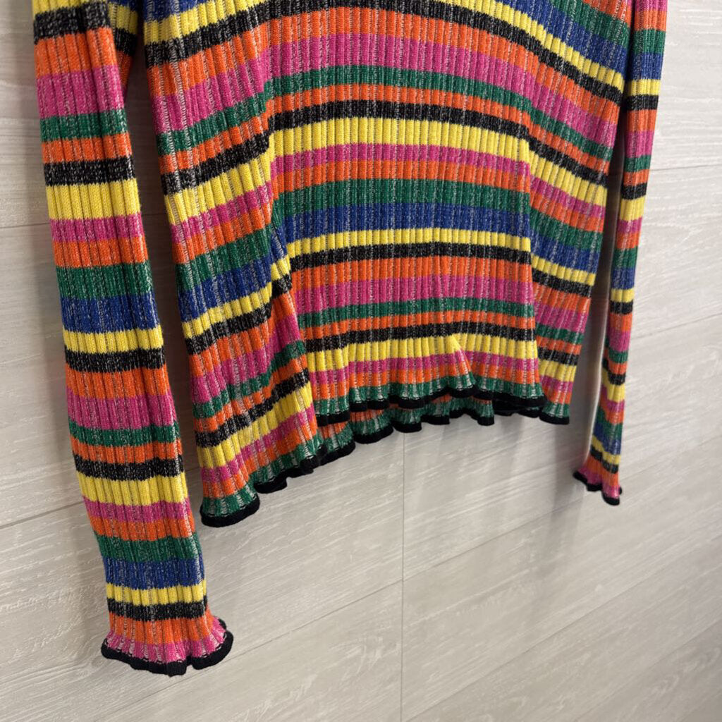 Worth Black/ Multi Striped Knit Long Sleeve Sweater Top Extra Large