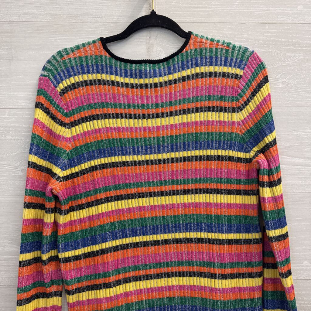 Worth Black/ Multi Striped Knit Long Sleeve Sweater Top Extra Large