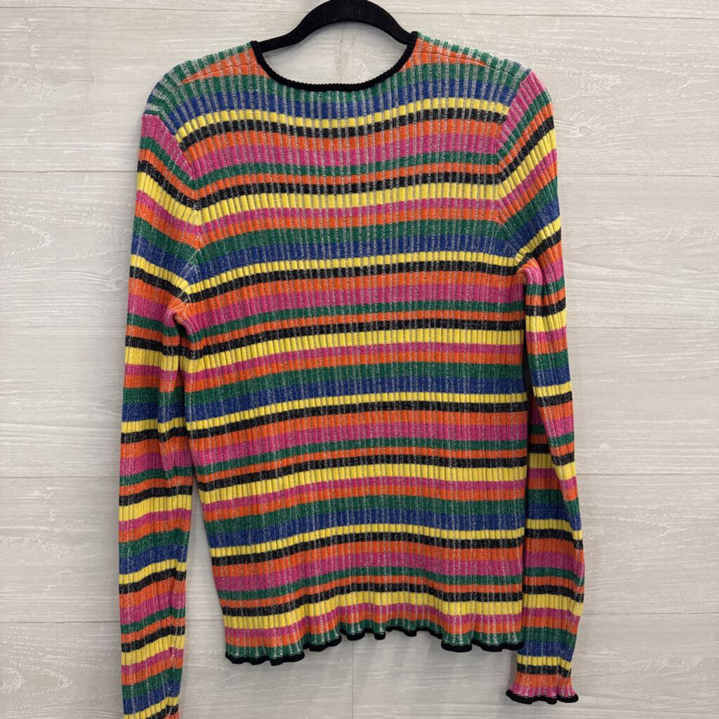 Worth Black/ Multi Striped Knit Long Sleeve Sweater Top Extra Large