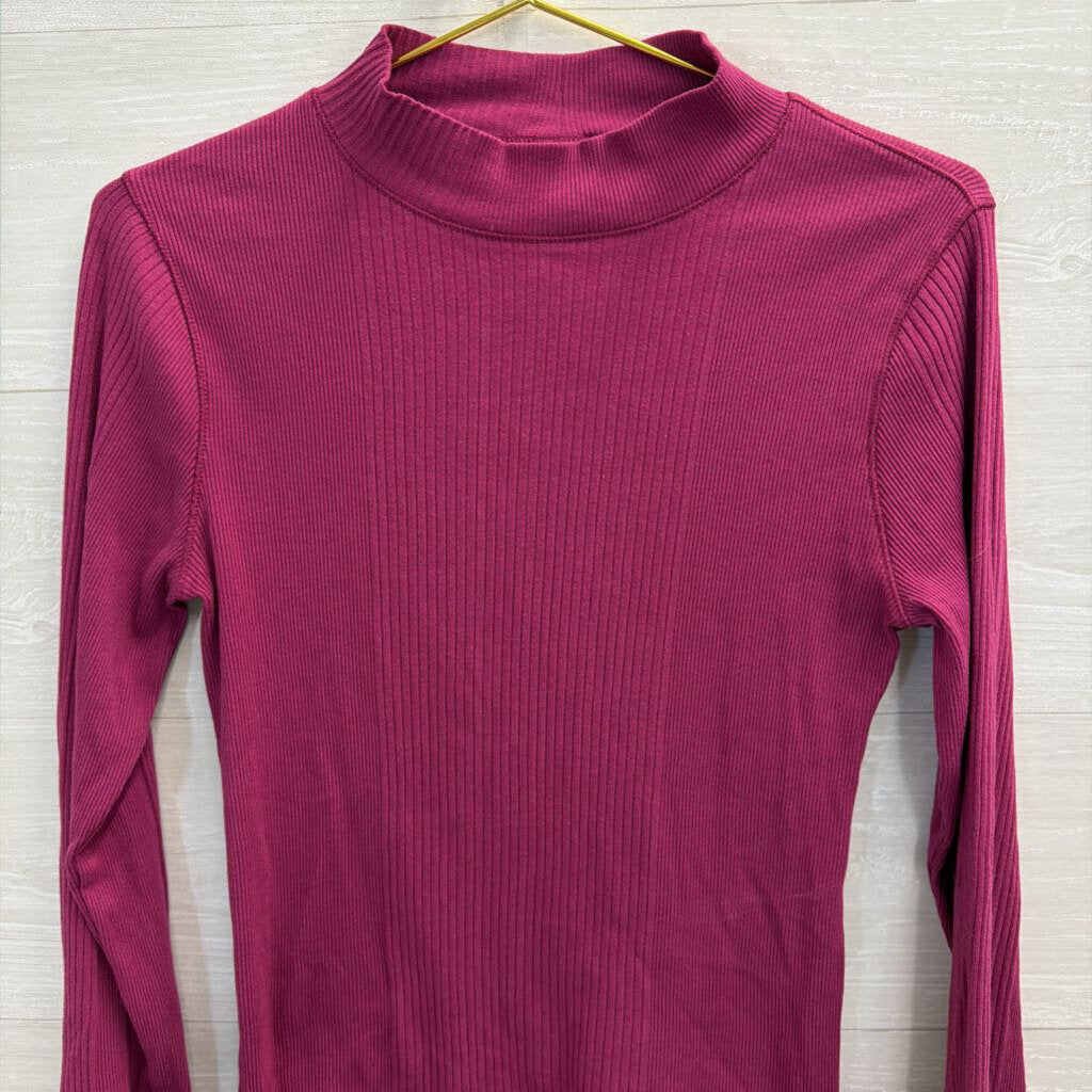 Intimately Free People Purple Ribbed Mock Neck Long Sleeve Top Large