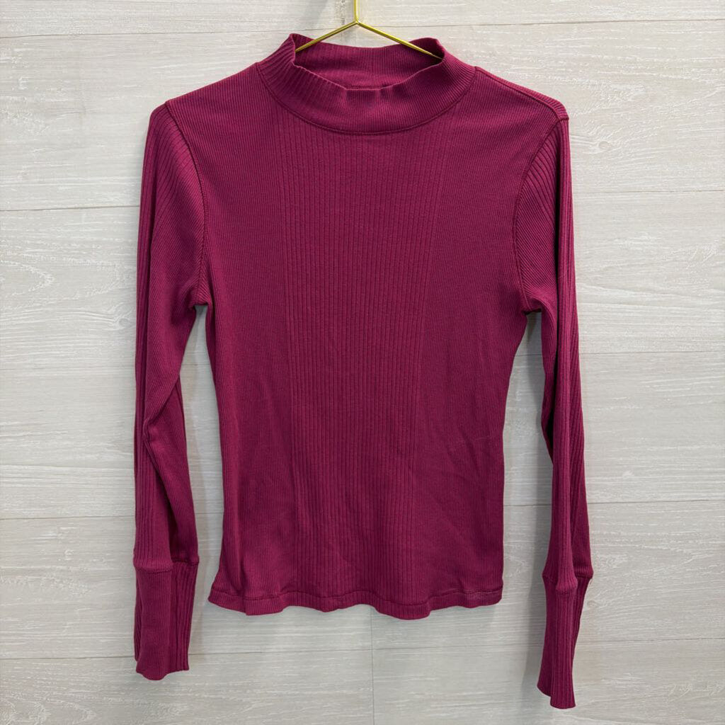 Intimately Free People Purple Ribbed Mock Neck Long Sleeve Top Large