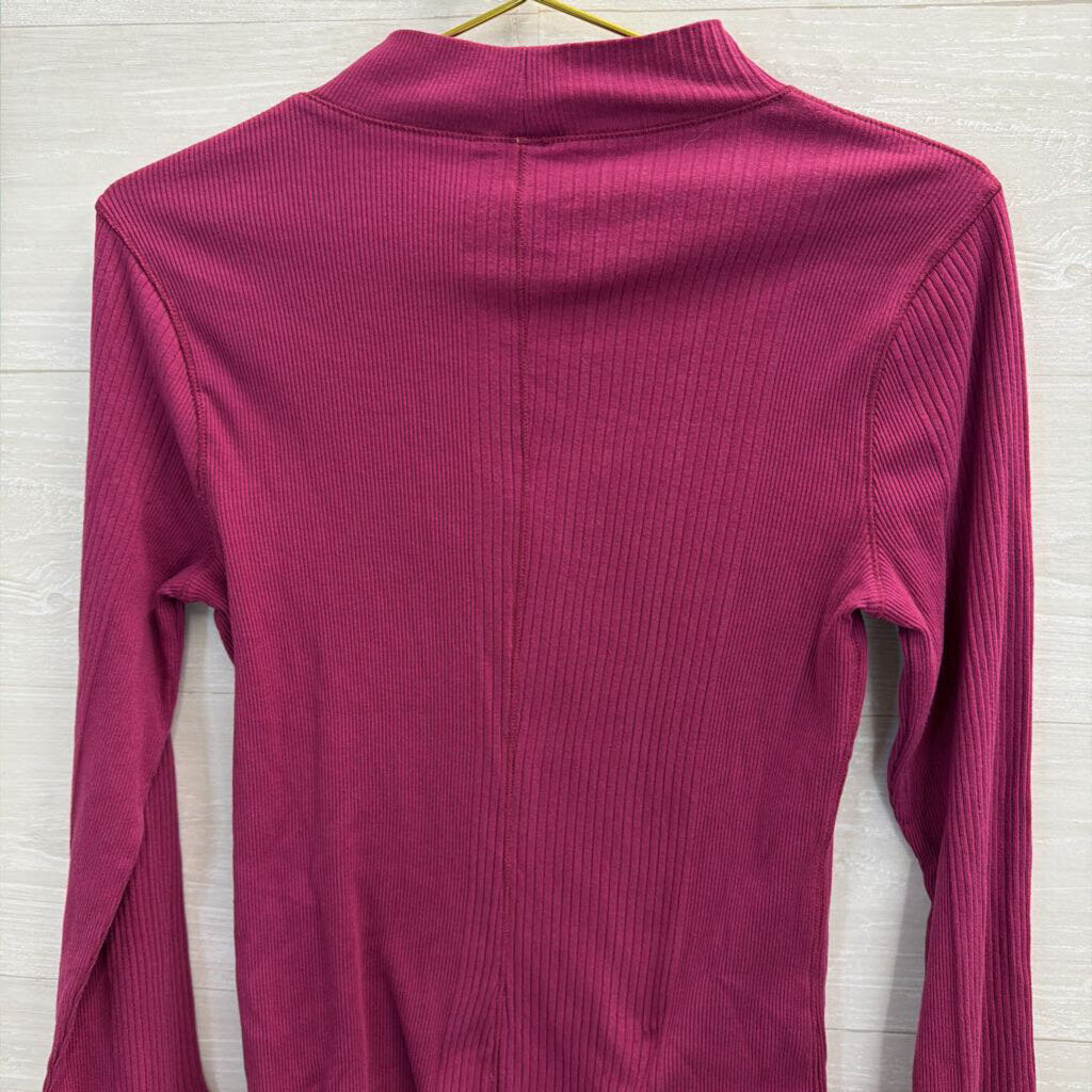 Intimately Free People Purple Ribbed Mock Neck Long Sleeve Top Large