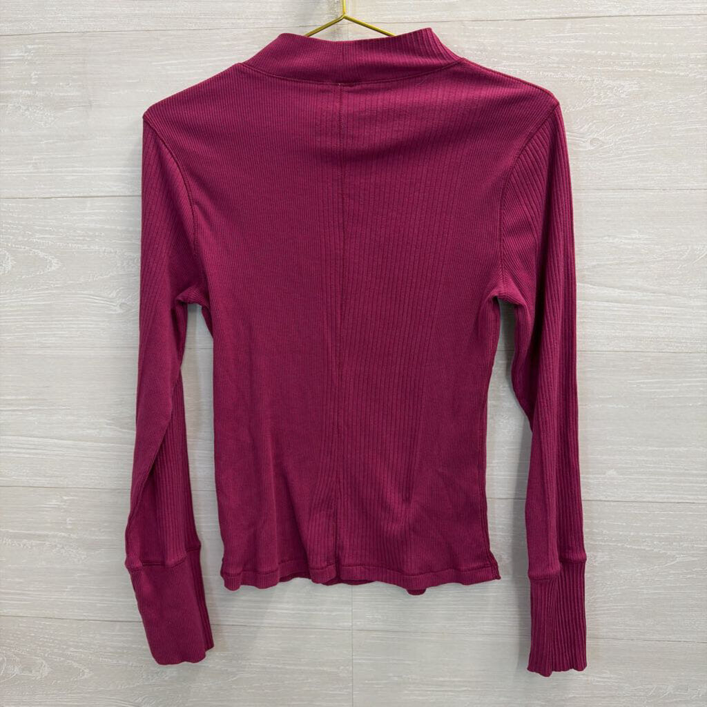 Intimately Free People Purple Ribbed Mock Neck Long Sleeve Top Large
