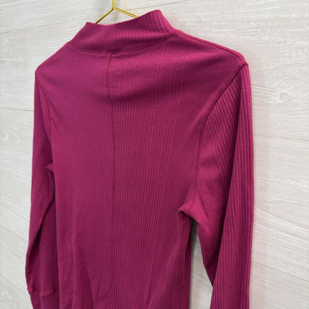Intimately Free People Purple Ribbed Mock Neck Long Sleeve Top Large