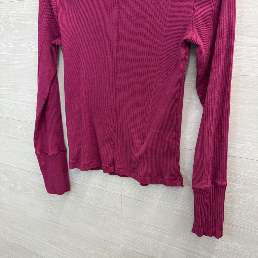 Intimately Free People Purple Ribbed Mock Neck Long Sleeve Top Large