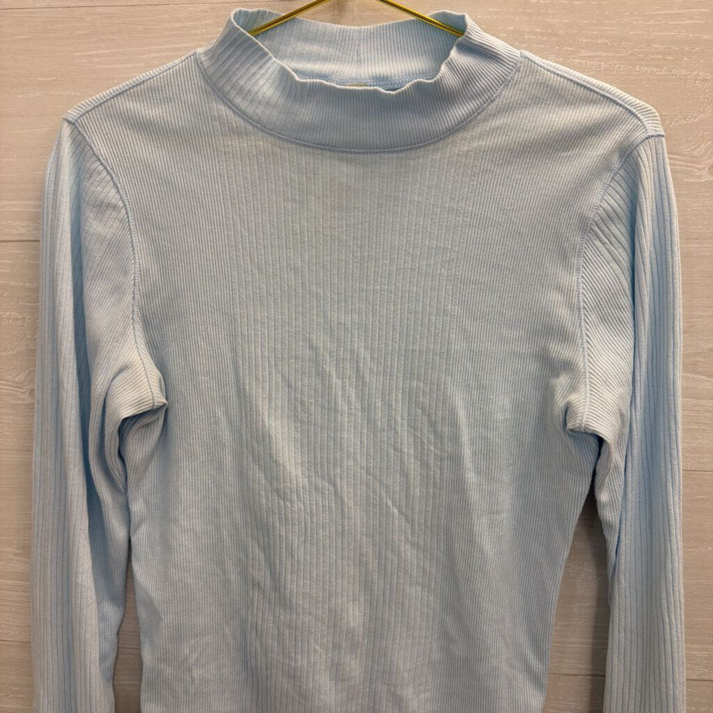 Intimately Free People Blue Ribbed Mock Neck Long Sleeve Top Large