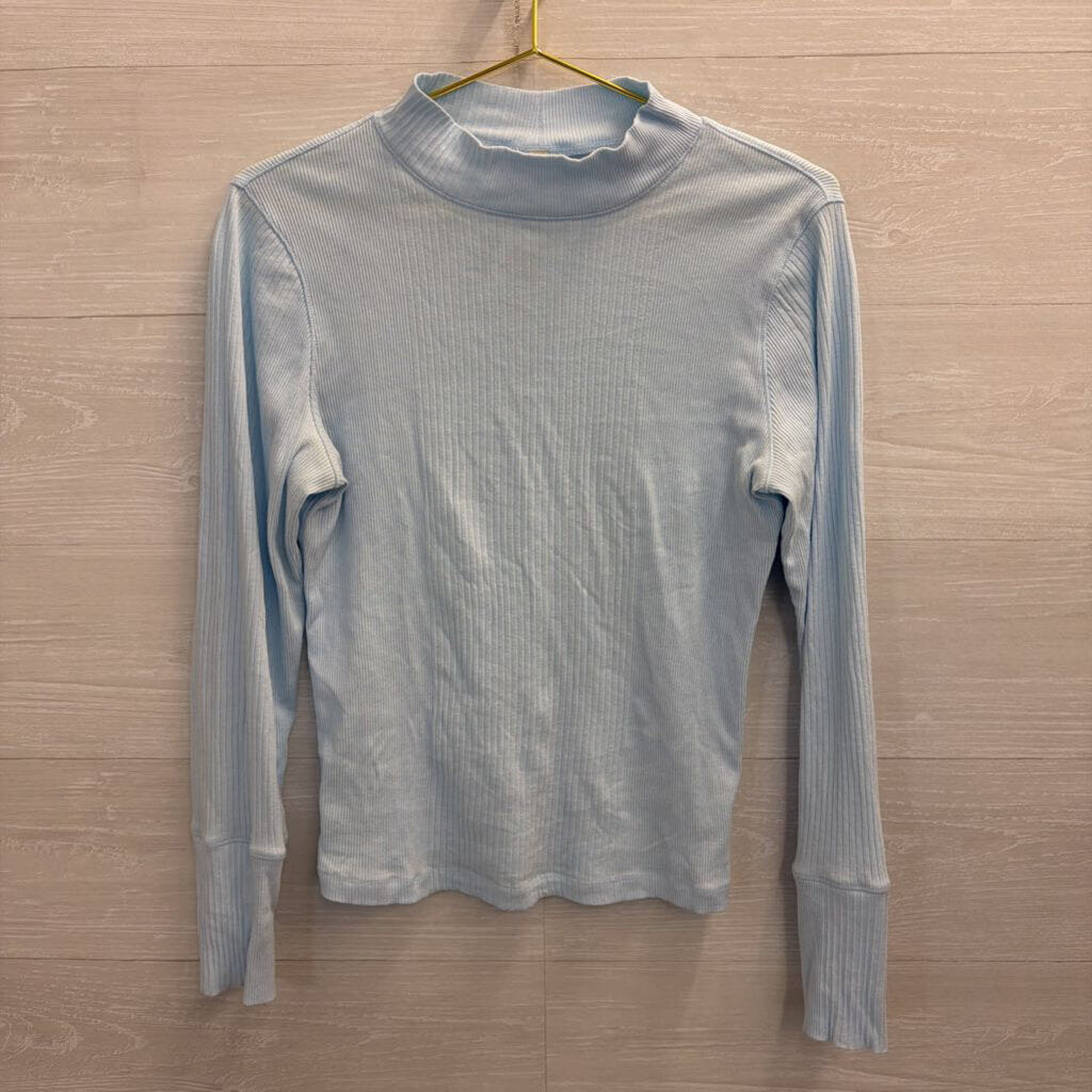 Intimately Free People Blue Ribbed Mock Neck Long Sleeve Top Large