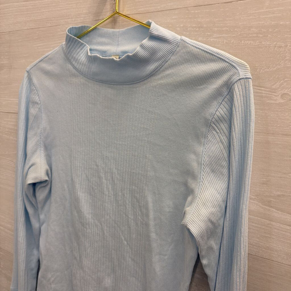 Intimately Free People Blue Ribbed Mock Neck Long Sleeve Top Large