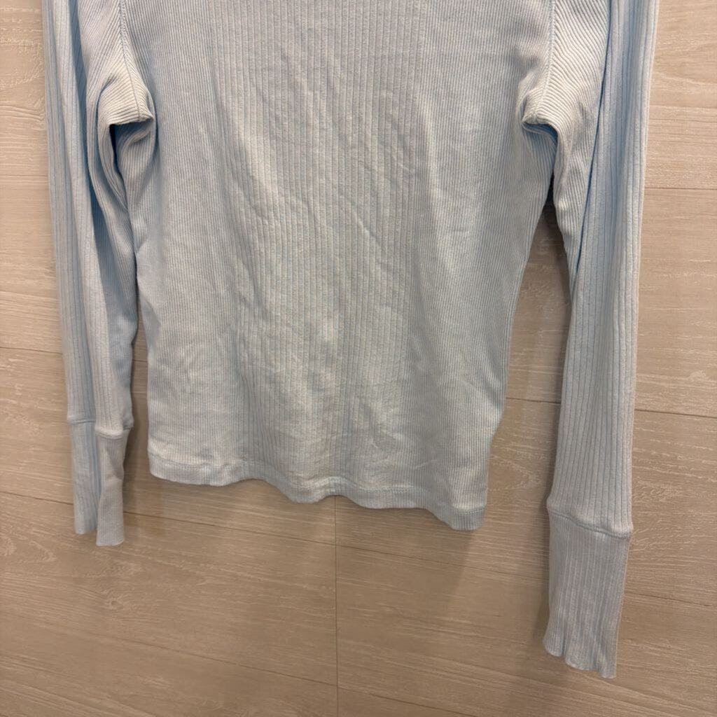 Intimately Free People Blue Ribbed Mock Neck Long Sleeve Top Large