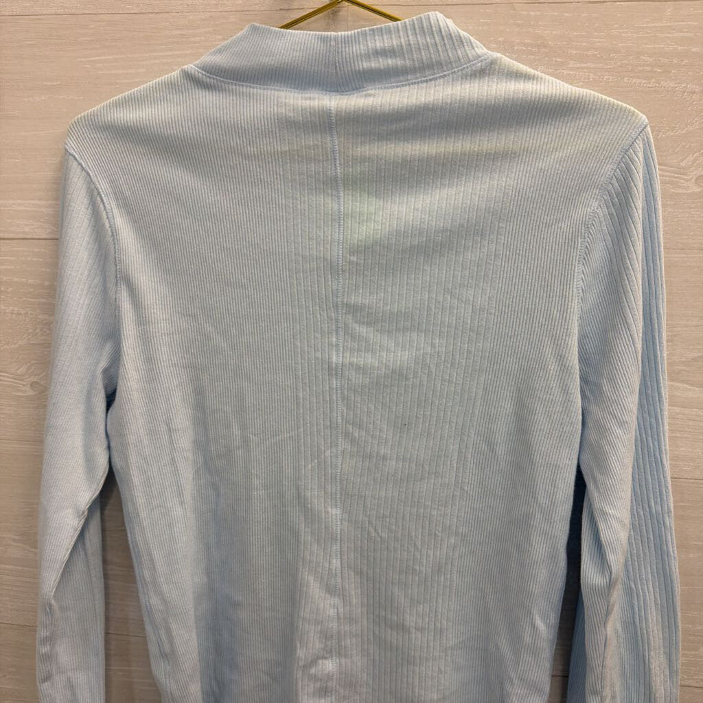 Intimately Free People Blue Ribbed Mock Neck Long Sleeve Top Large