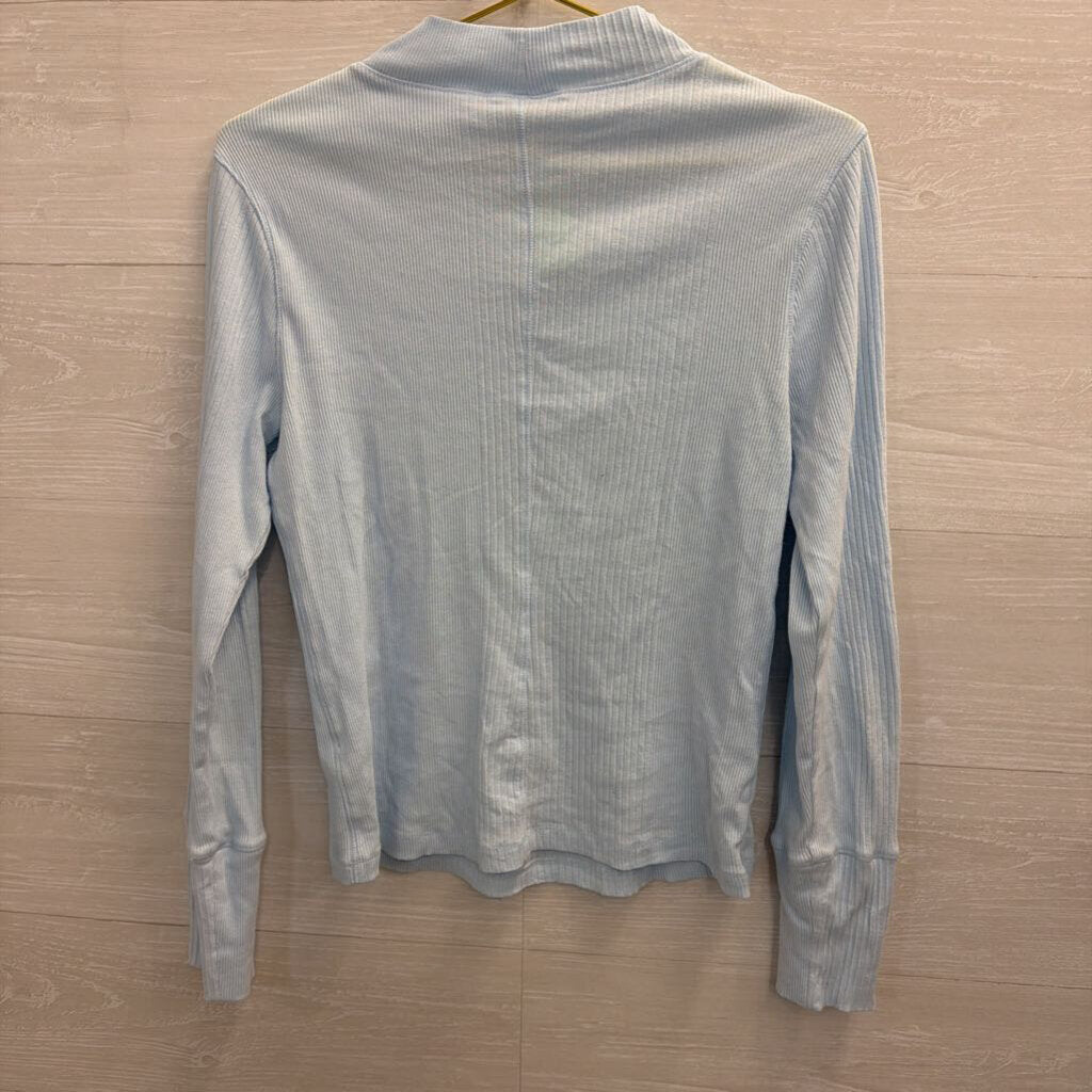 Intimately Free People Blue Ribbed Mock Neck Long Sleeve Top Large