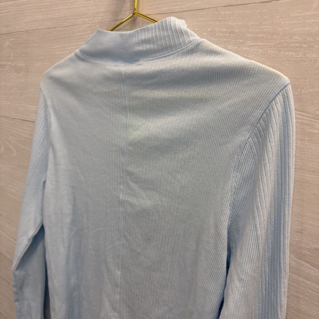 Intimately Free People Blue Ribbed Mock Neck Long Sleeve Top Large