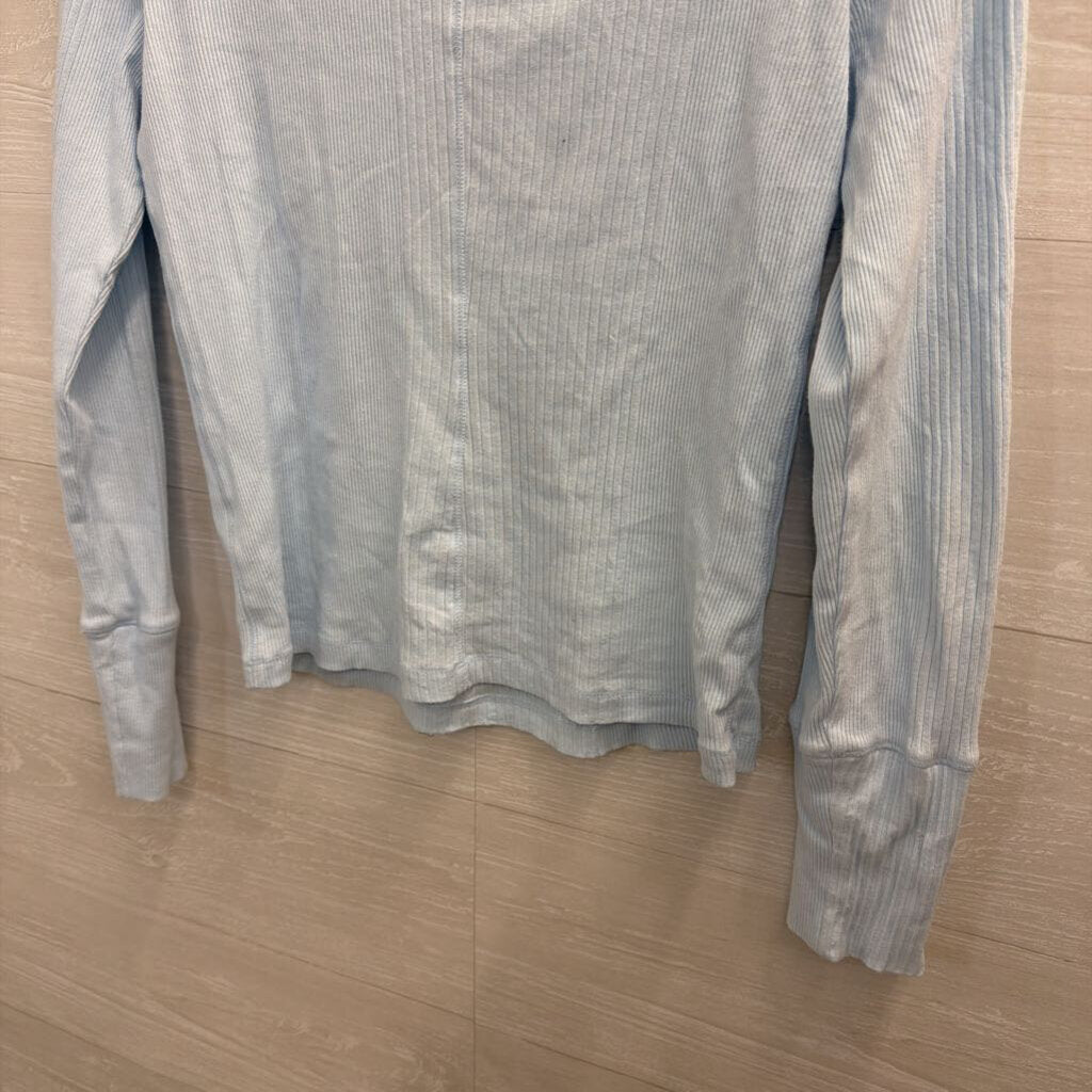 Intimately Free People Blue Ribbed Mock Neck Long Sleeve Top Large