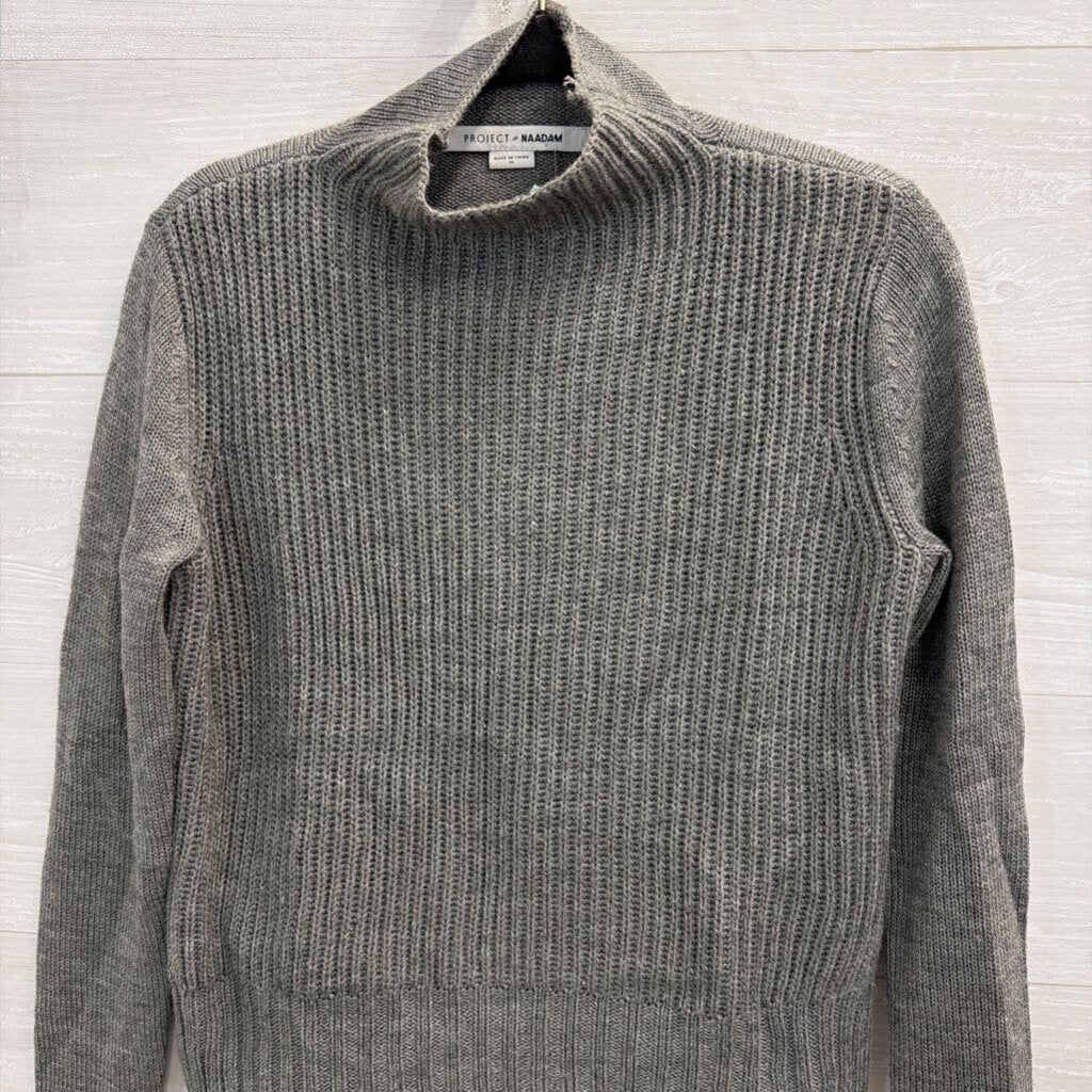 Project Naadam Grey Knit Mock Neck Sweater Extra Small