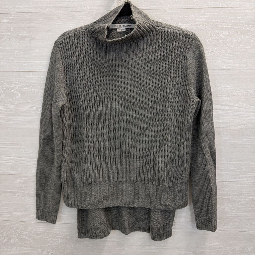 Project Naadam Grey Knit Mock Neck Sweater Extra Small