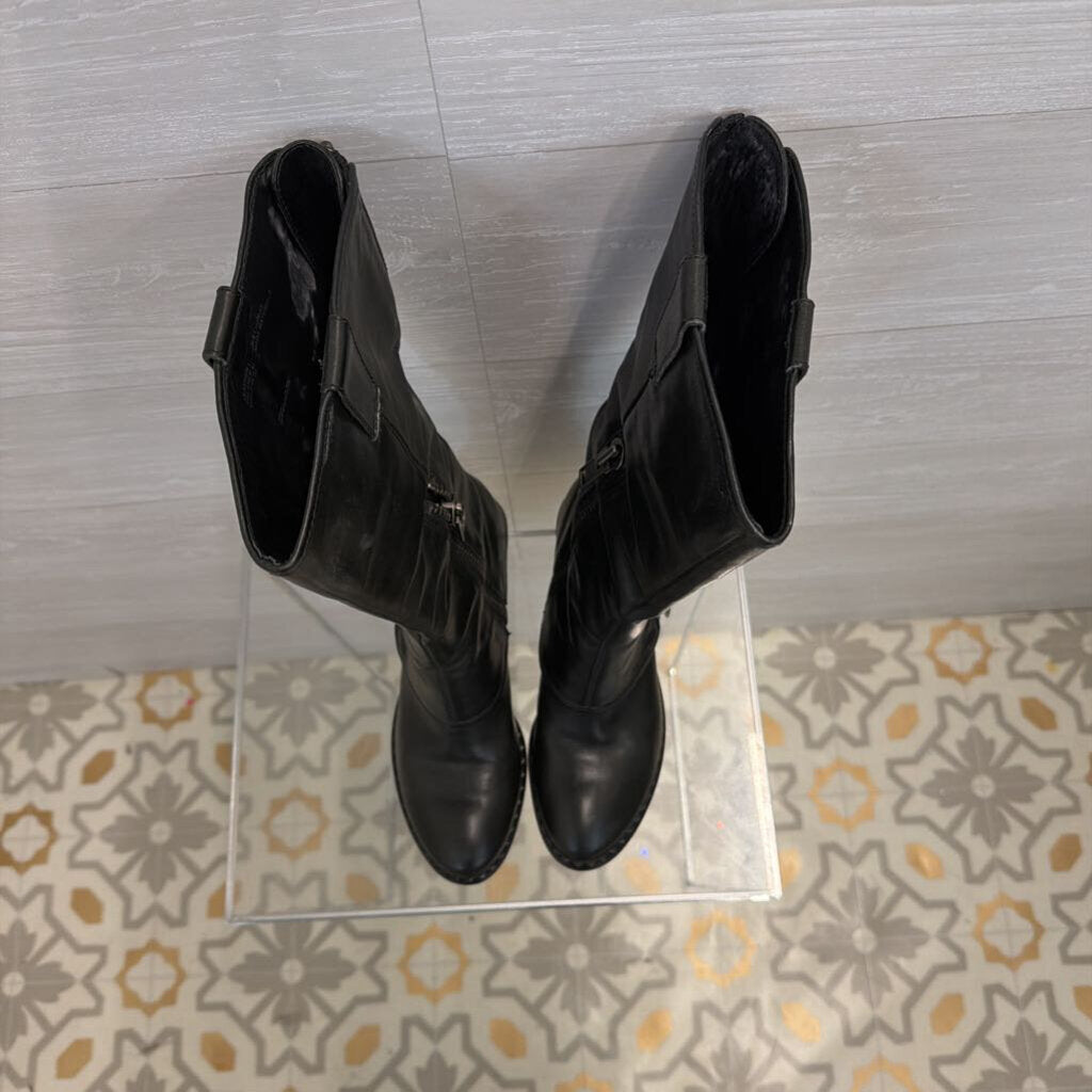 Kork Ease Black Leather Side Side Detail Black Tall Moto Boots 6