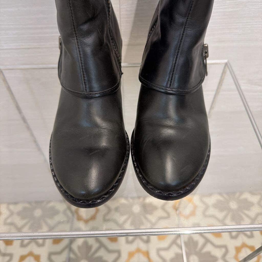 Kork Ease Black Leather Side Side Detail Black Tall Moto Boots 6