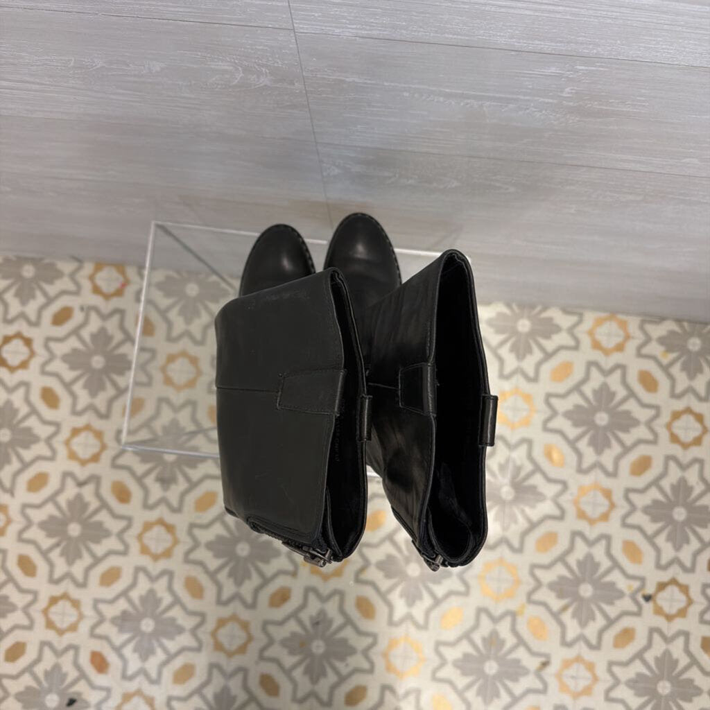 Kork Ease Black Leather Side Side Detail Black Tall Moto Boots 6