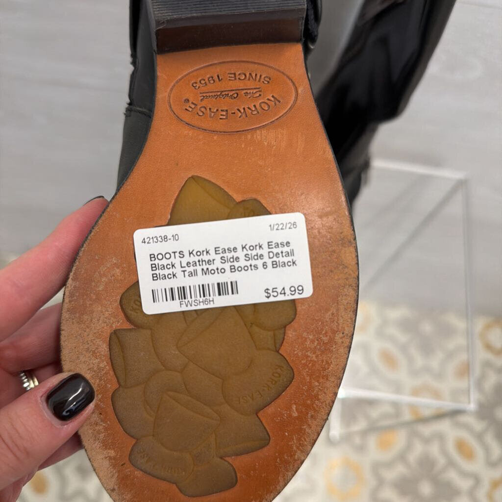 Kork Ease Black Leather Side Side Detail Black Tall Moto Boots 6
