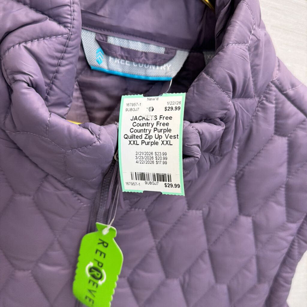 Free Country Purple Quilted Zip Up Vest XXL