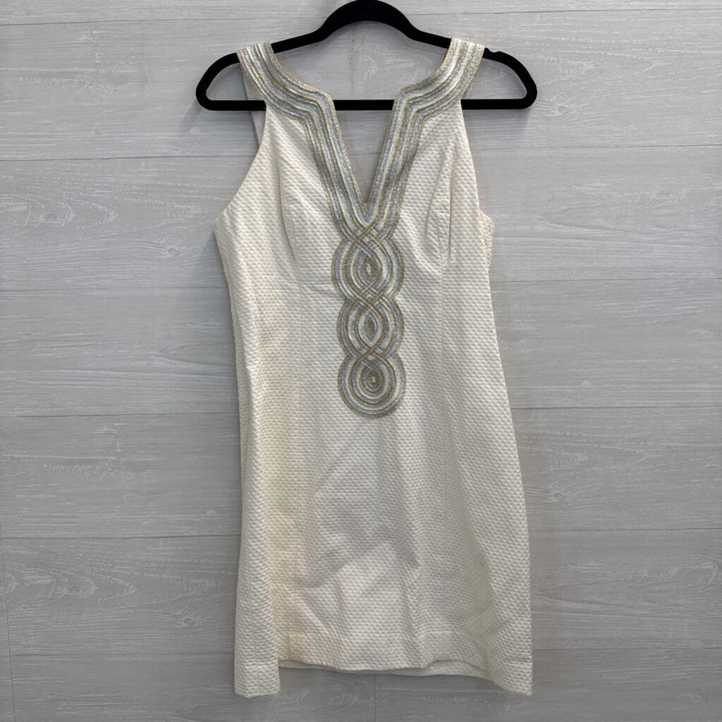 Lilly Pulitzer Cream/ Silver/ Gold Textured Valli Shift Dress 6
