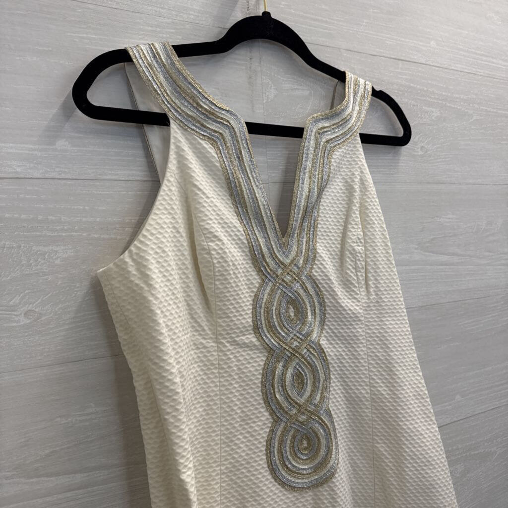 Lilly Pulitzer Cream/ Silver/ Gold Textured Valli Shift Dress 6
