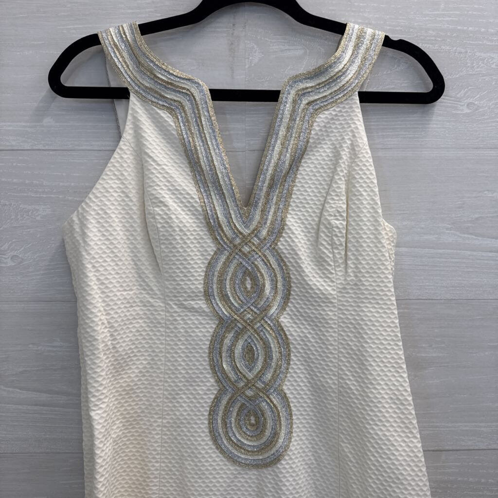 Lilly Pulitzer Cream/ Silver/ Gold Textured Valli Shift Dress 6
