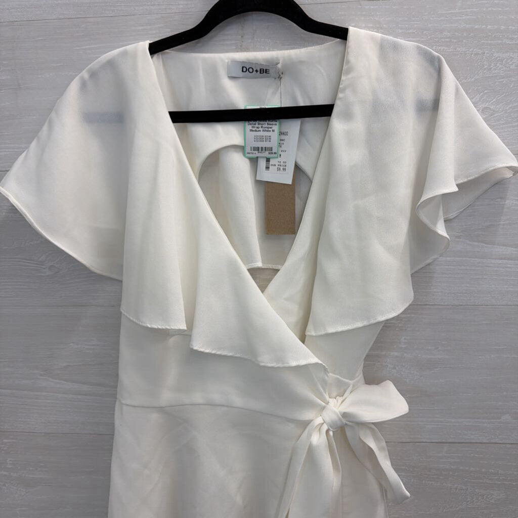 Do Be White Ruffle Detail Short Sleeve Wrap Romper Medium